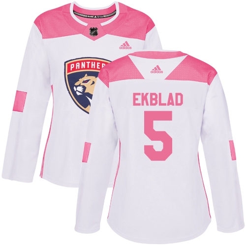 Adidas Panthers #5 Aaron Ekblad White/Pink Authentic Fashion Women's Stitched NHL Jersey - Click Image to Close